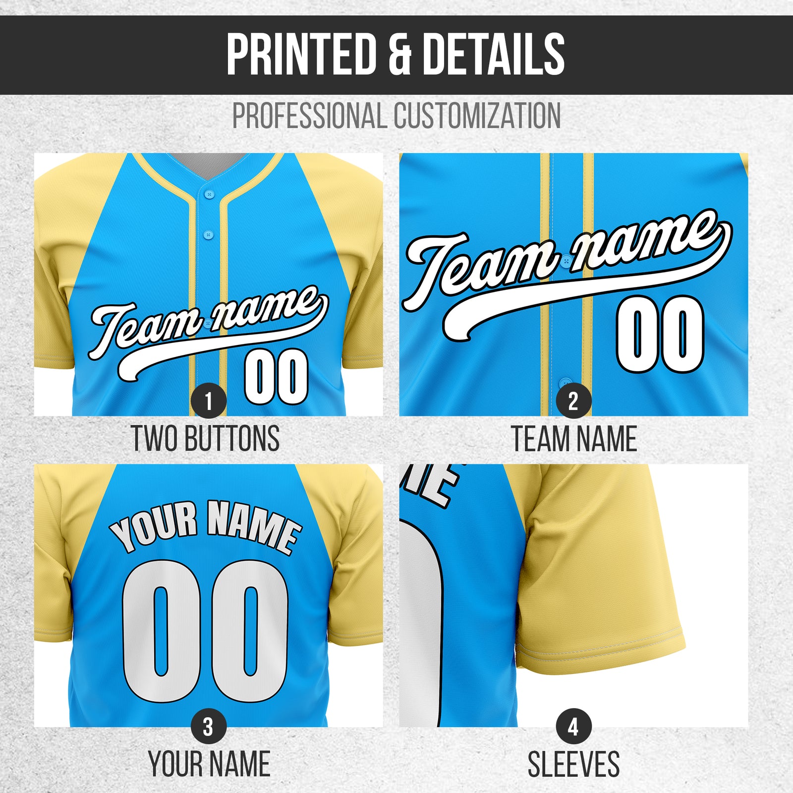 Custom Baseline Baseball Blue Sports Jersey Personalized Uniform with Name & Number