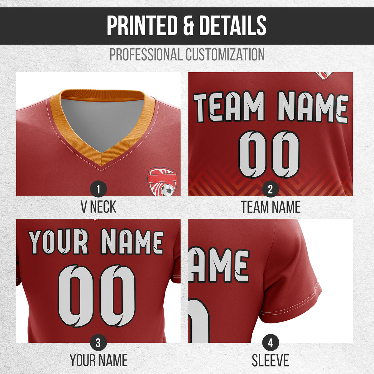 Custom Shadow Line V-Side Pattern Red Soccer Sport Tops Jersey