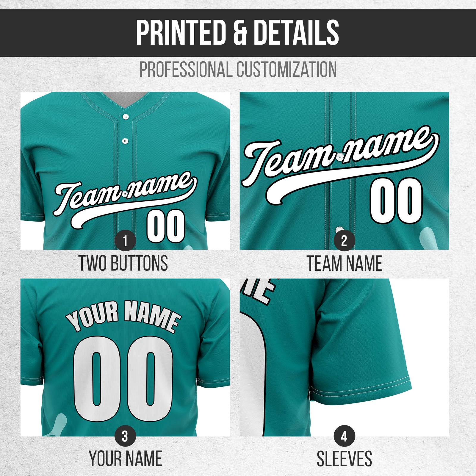 Custom Teal Baseball Wave Sports Jersey Personalized Uniform with Name & Number