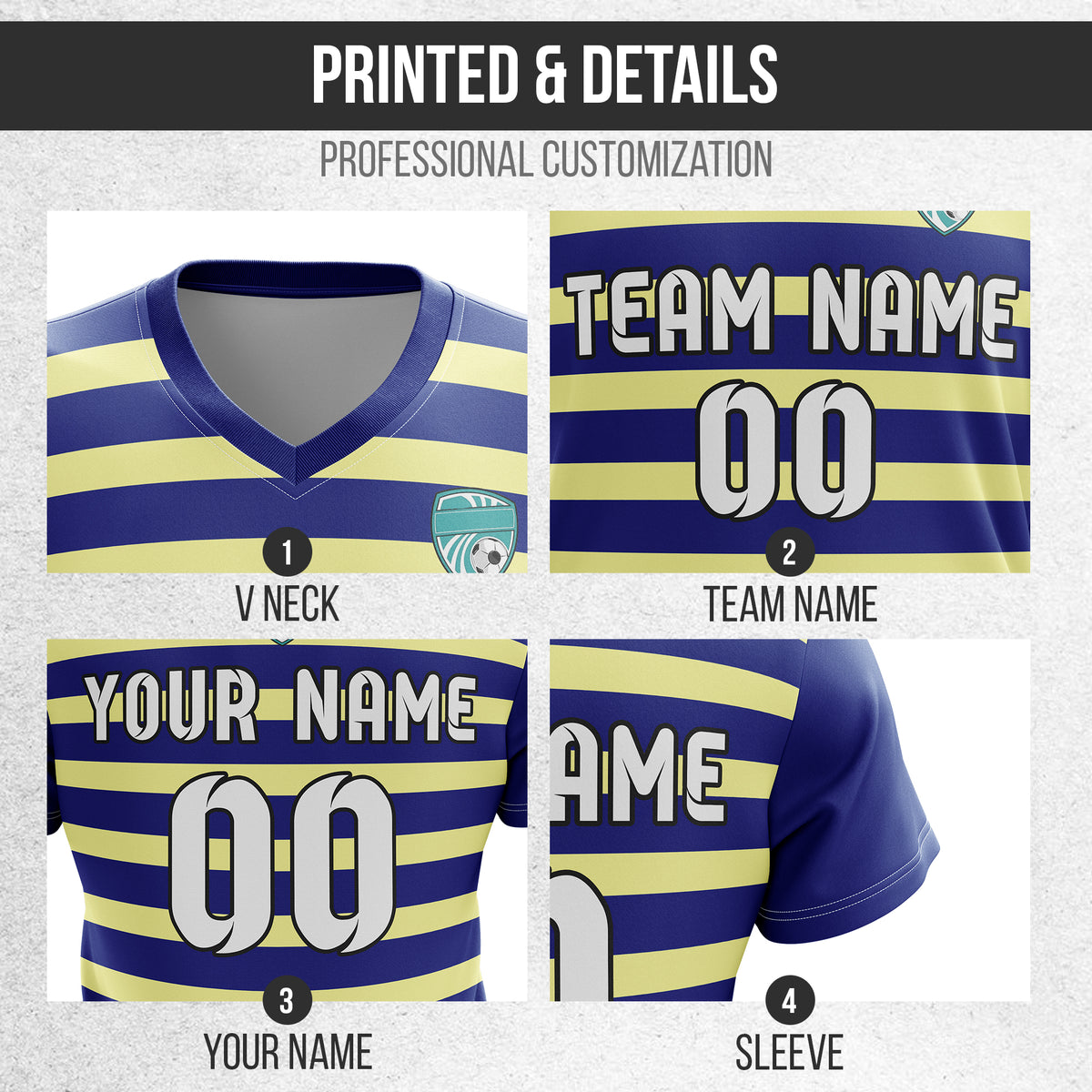 Custom Royal Stripe V-Neck Navy Sport Tops Jersey