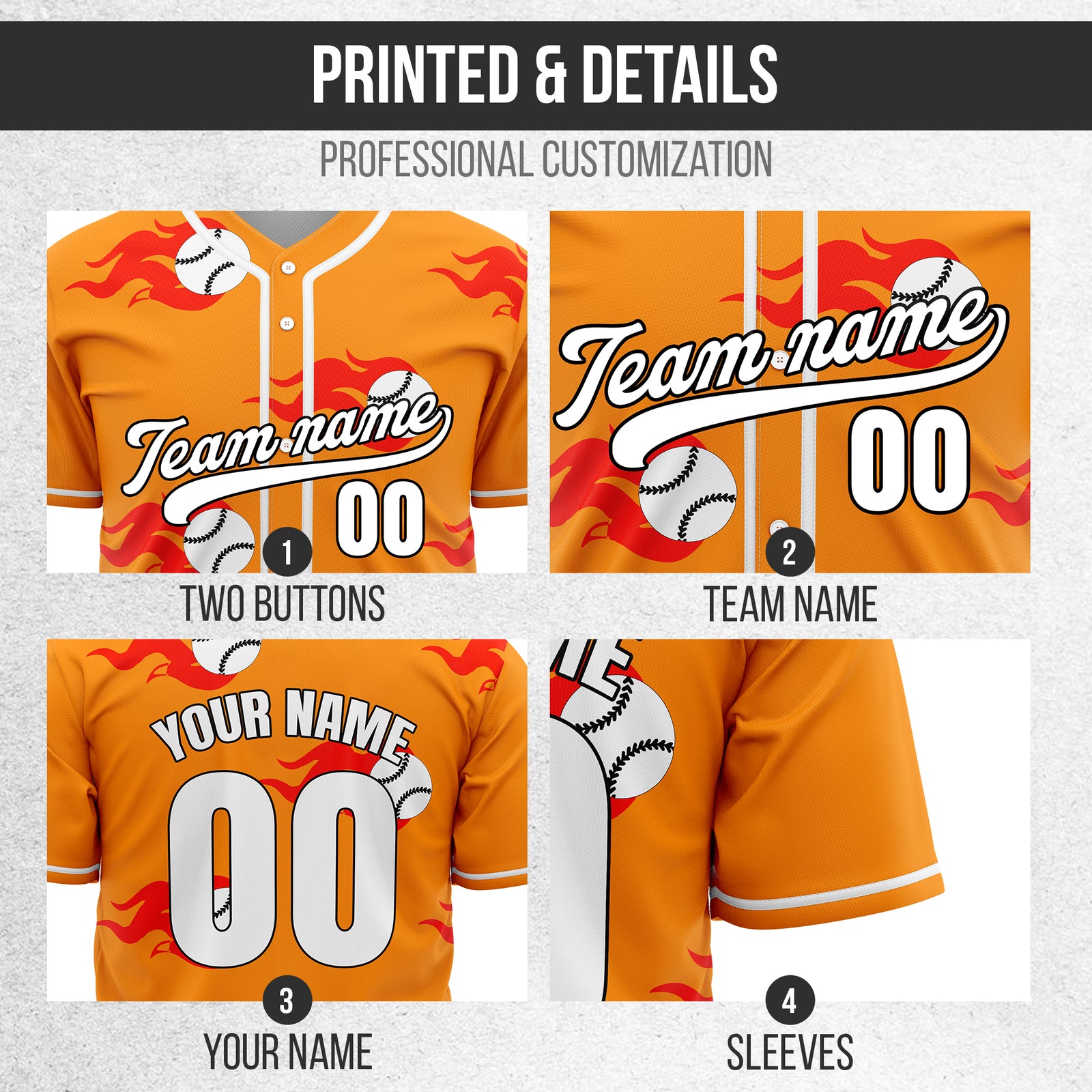 Custom Fireballers Orange Baseball Sports Jersey Personalized Uniform with Name & Number