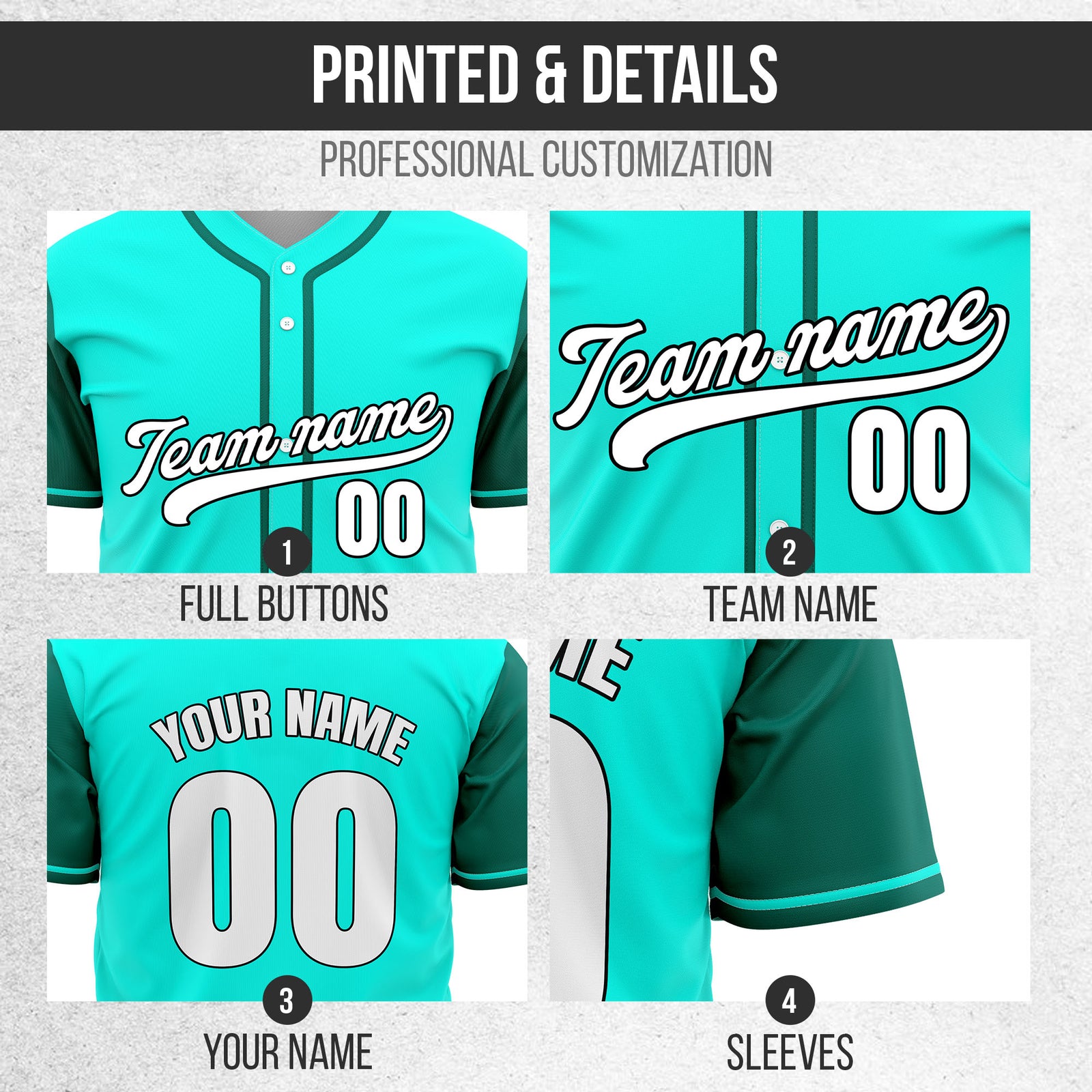 Custom Crimson Aqua Raglan Style Baseball Sports Jersey Personalized Uniform with Name & Number