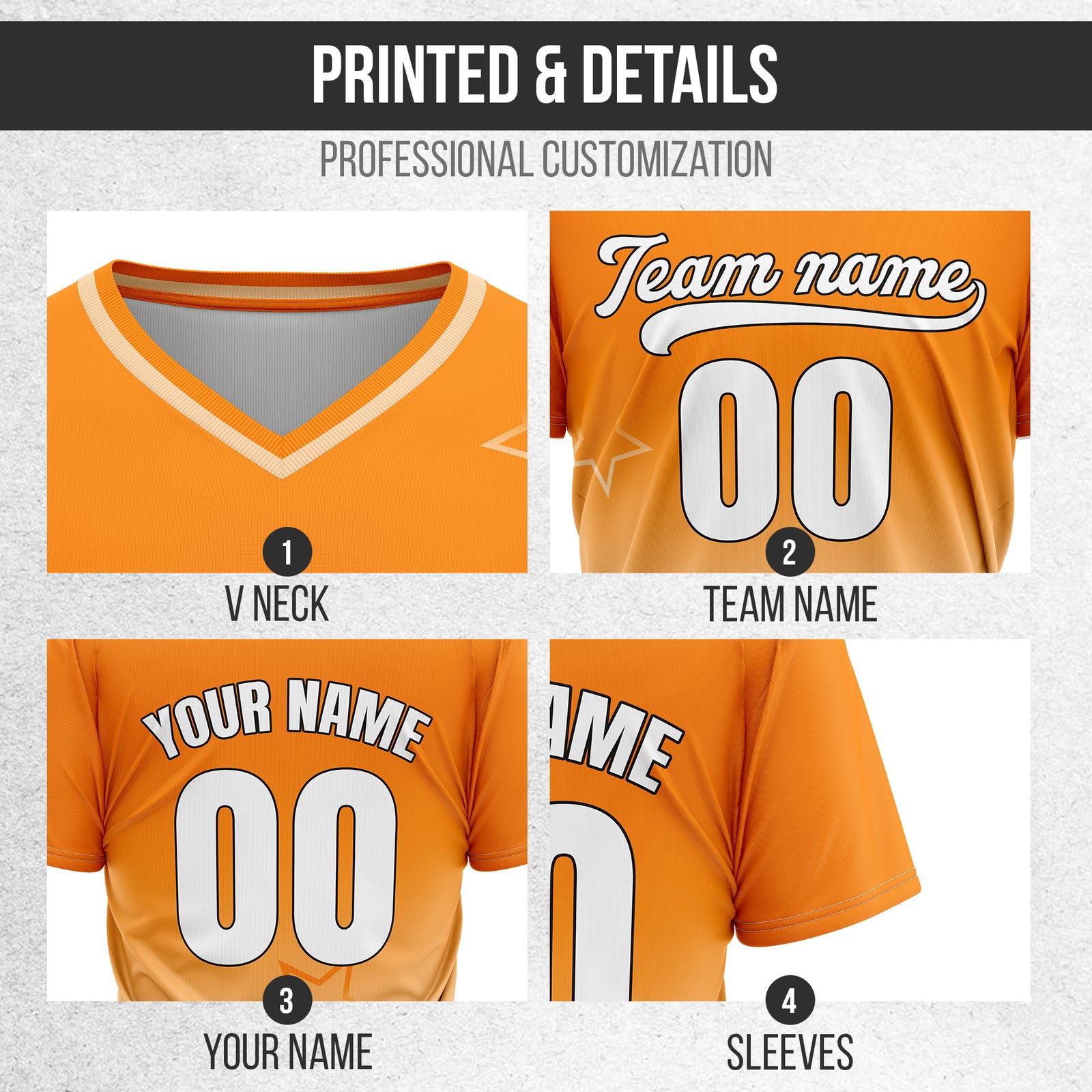 Custom Star Gradient Baseball Orange Sports Jersey Personalized Uniform with Name & Number