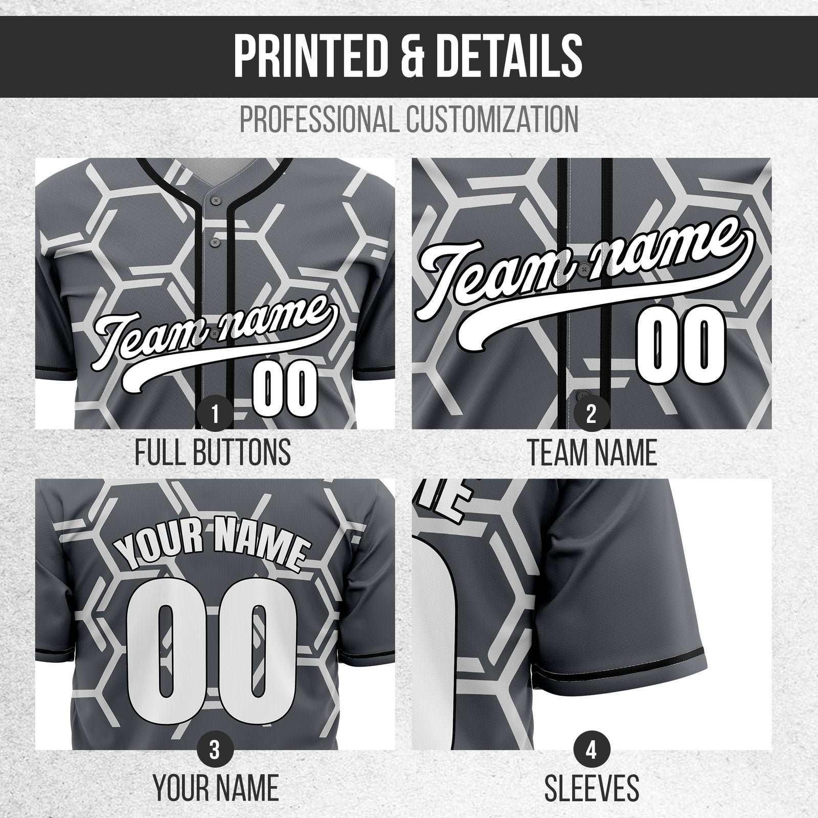 Custom Sting Force Dark Grey Baseball Sports Jersey Personalized Uniform with Name & Number