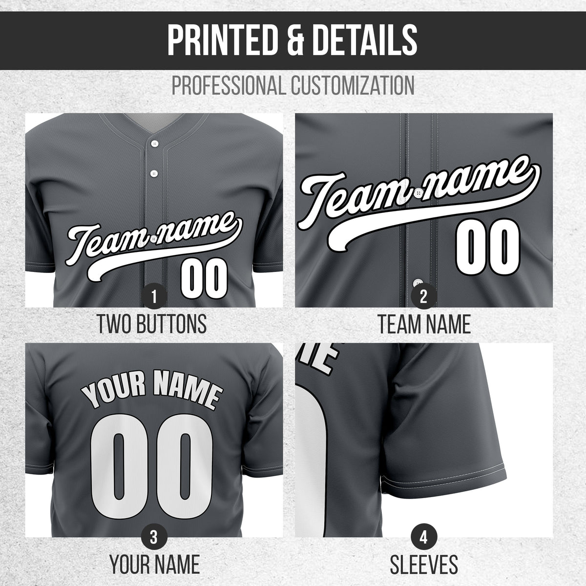 Custom Dark Grey Baseball Wave Sports Jersey Personalized Uniform with Name & Number