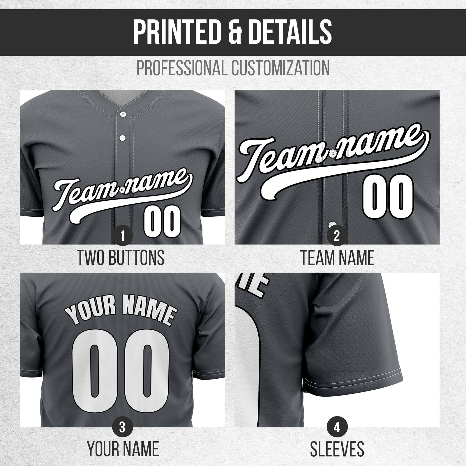 Custom Dark Grey Baseball Wave Sports Jersey Personalized Uniform with Name & Number