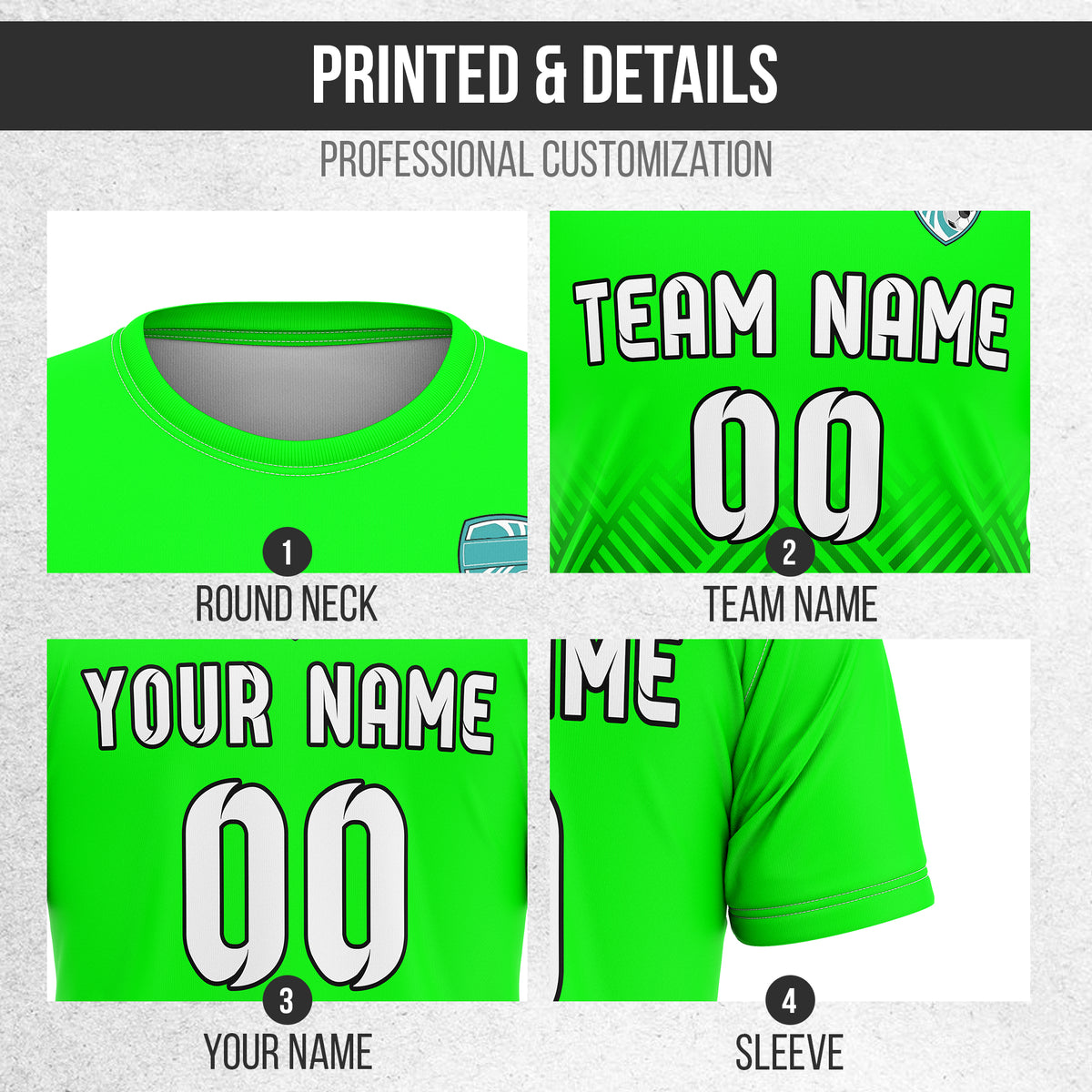 Custom Soccer  R Side Pattern Neon Green Shadow Line Sport Tops Jersey