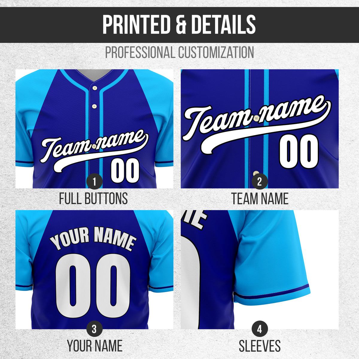 Custom Desert Blaze Blue Raglan Style Baseball Sports Jersey Personalized Uniform with Name & Number