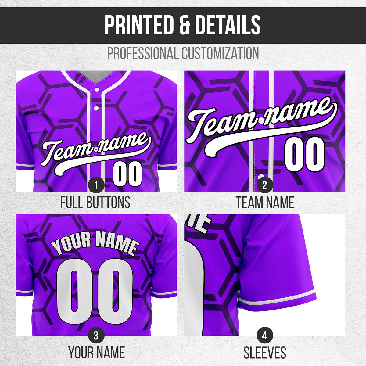 Custom Sting Force Purple Baseball Sports Jersey Personalized Uniform with Name & Number