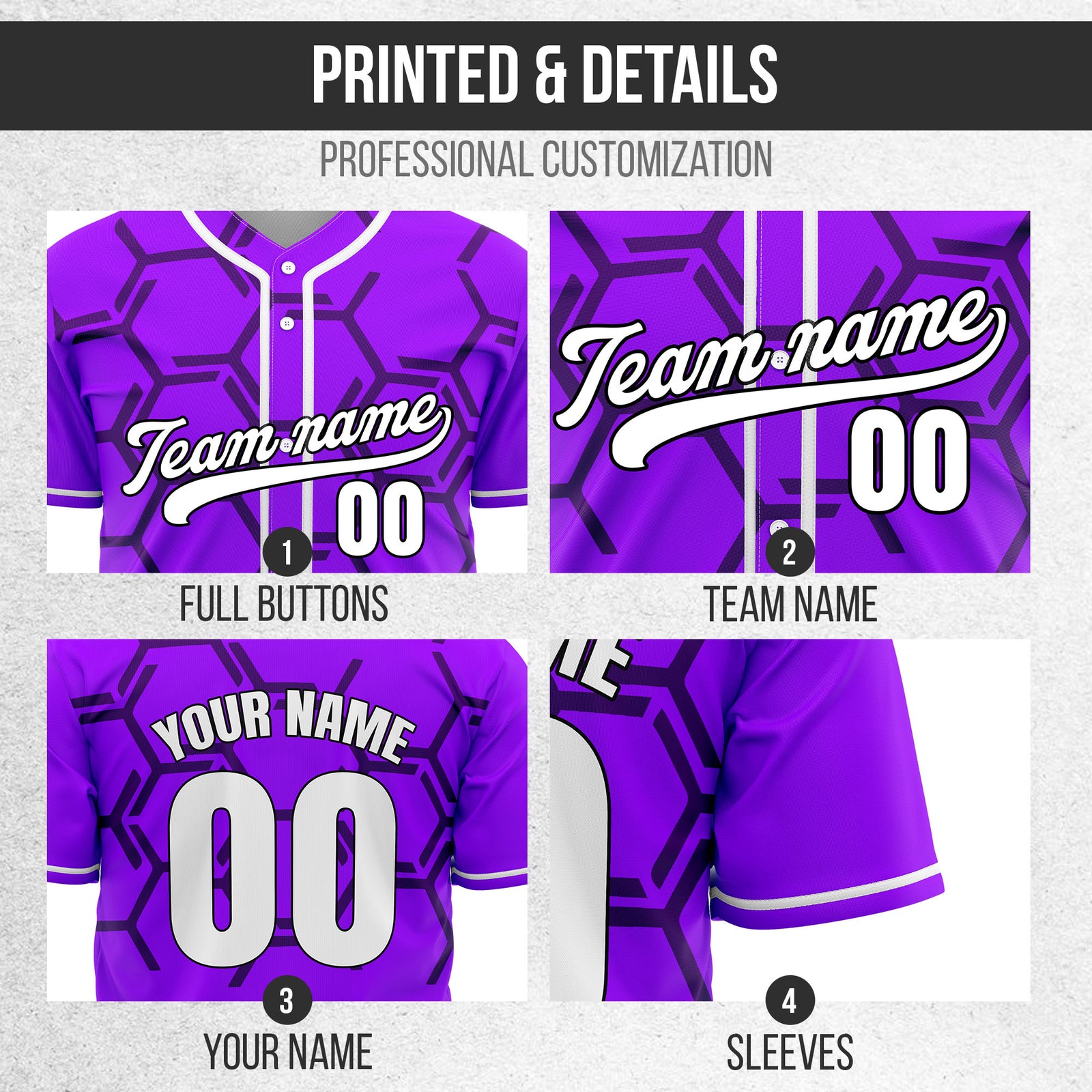 Custom Sting Force Purple Baseball Sports Jersey Personalized Uniform with Name & Number