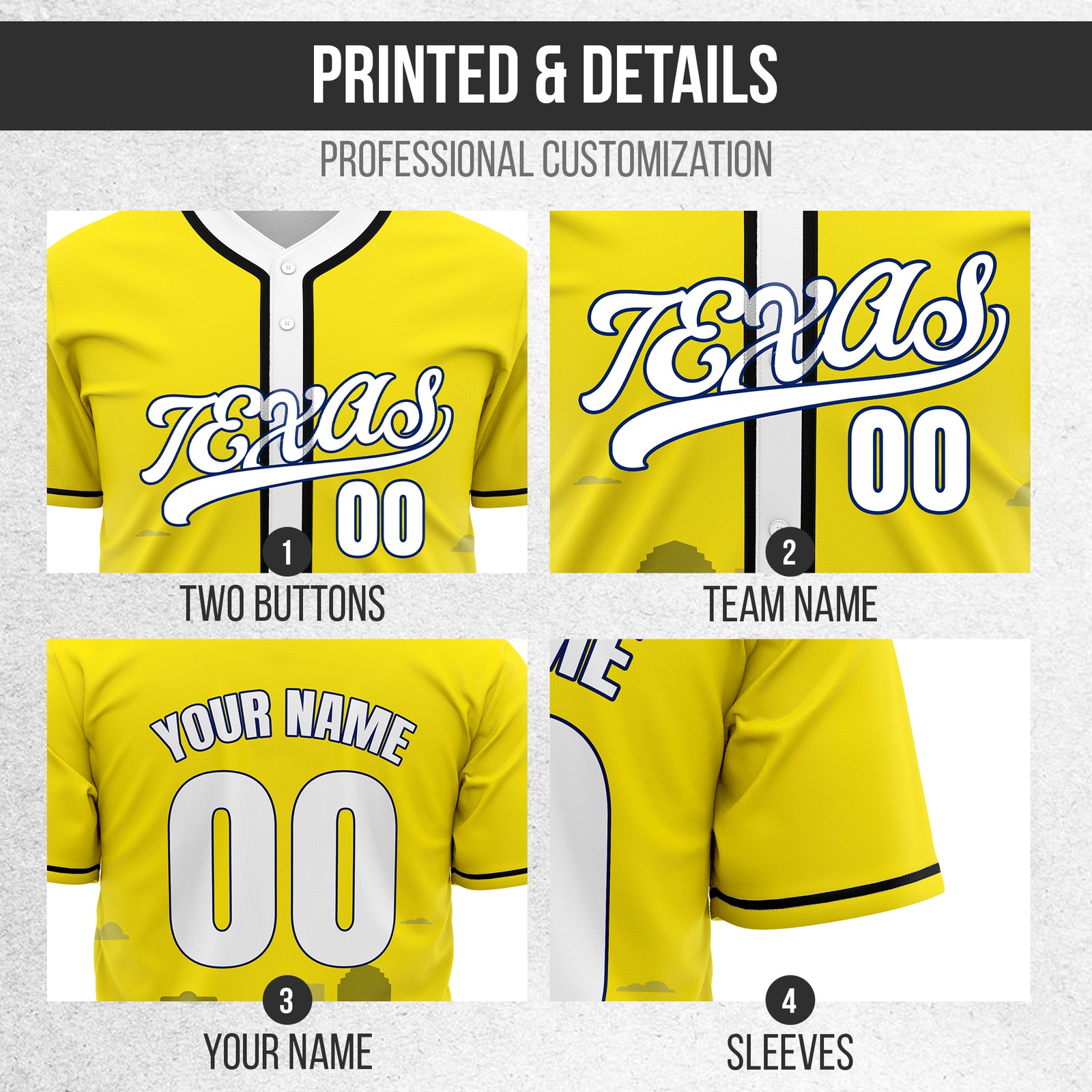 Custom City Lights Yellow Baseball Sports Jersey Personalized Uniform with Name & Number
