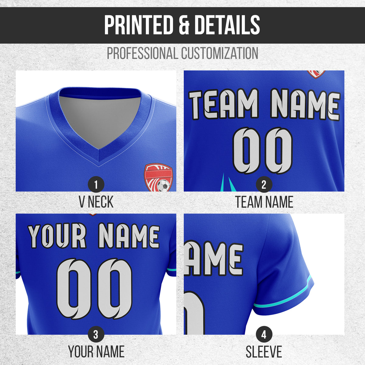Custom Spark Strike V-Side Pattern Blue Soccer Sport Tops Jersey