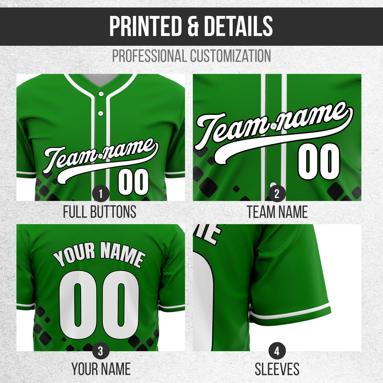 Custom Shadow Spark Green Baseball Sports Jersey Personalized Uniform with Name & Number