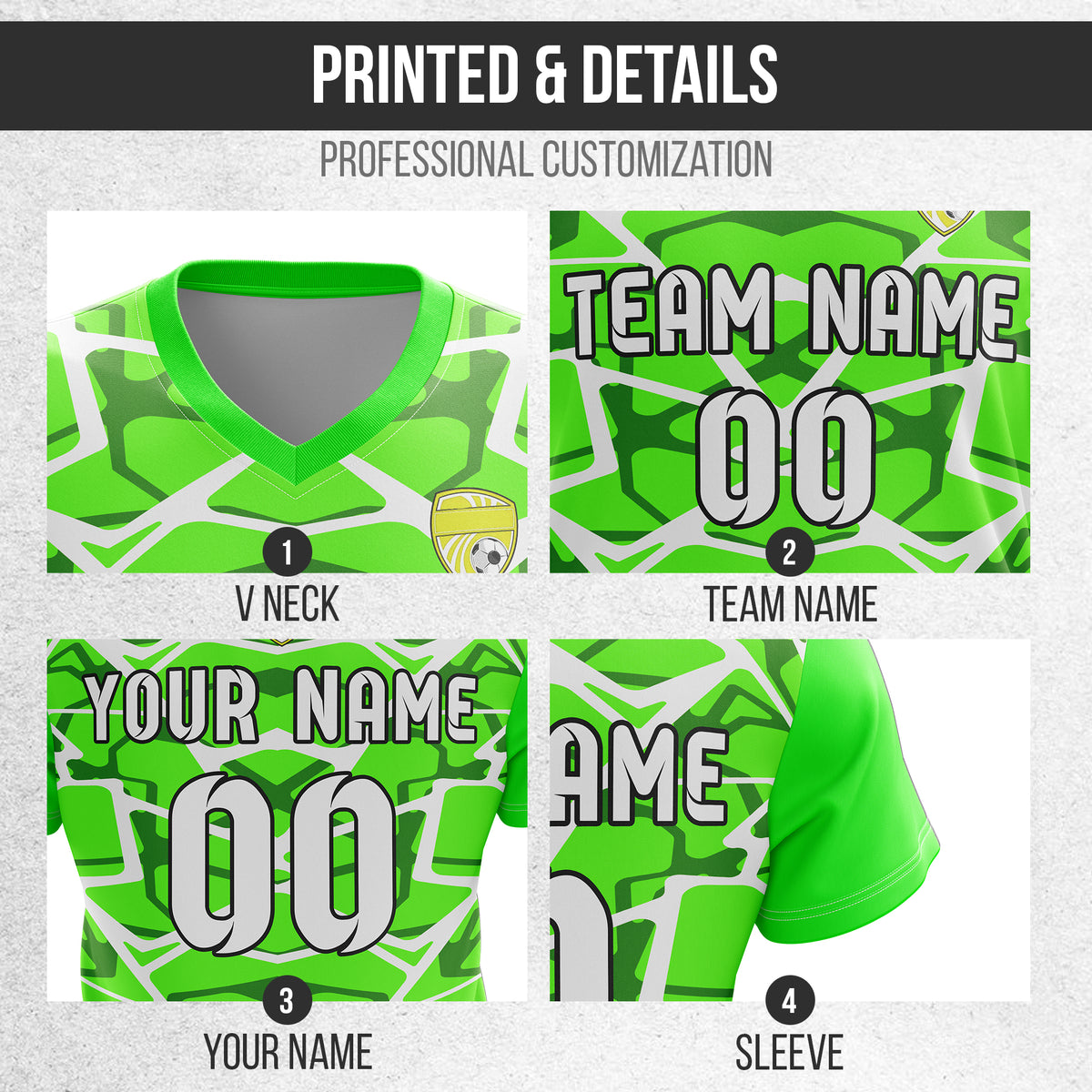 Custom Wild Pulse V-Full Pattern Soccer Neon Green Sport Tops Jersey