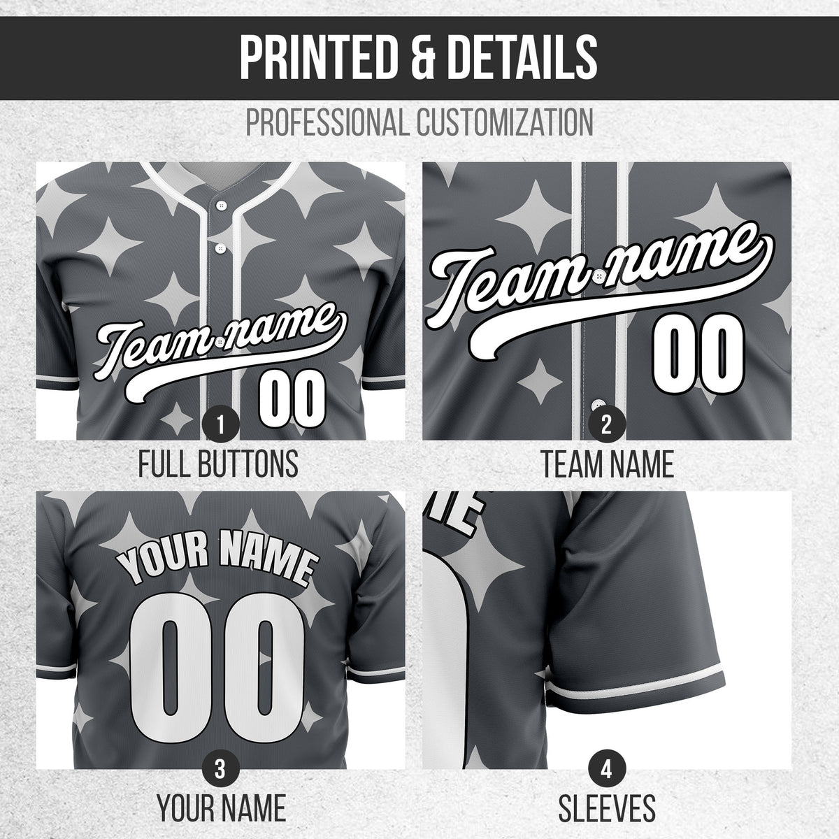 Custom Starlight Dark Grey Baseball Sports Jersey Personalized Uniform with Name & Number