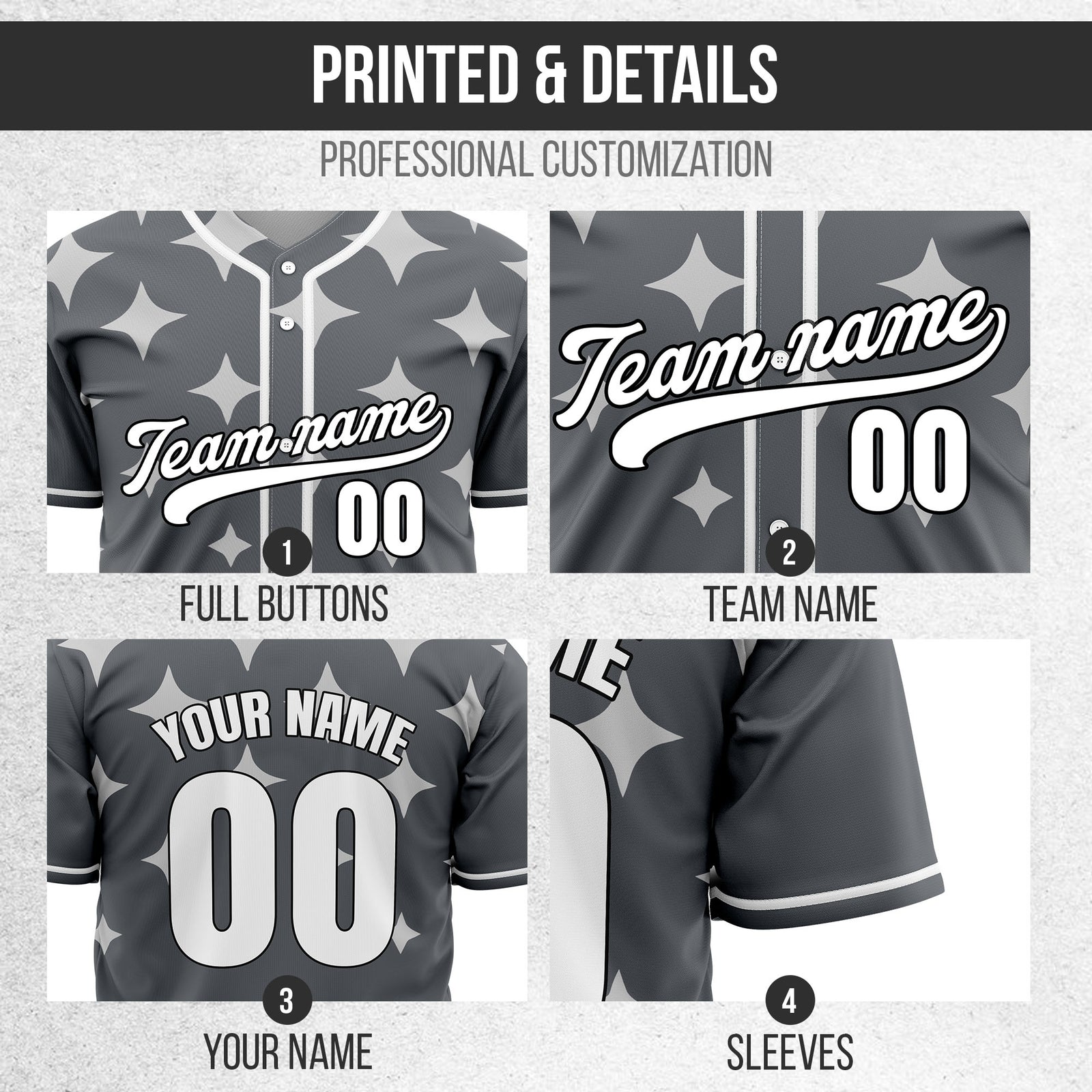 Custom Starlight Dark Grey Baseball Sports Jersey Personalized Uniform with Name & Number