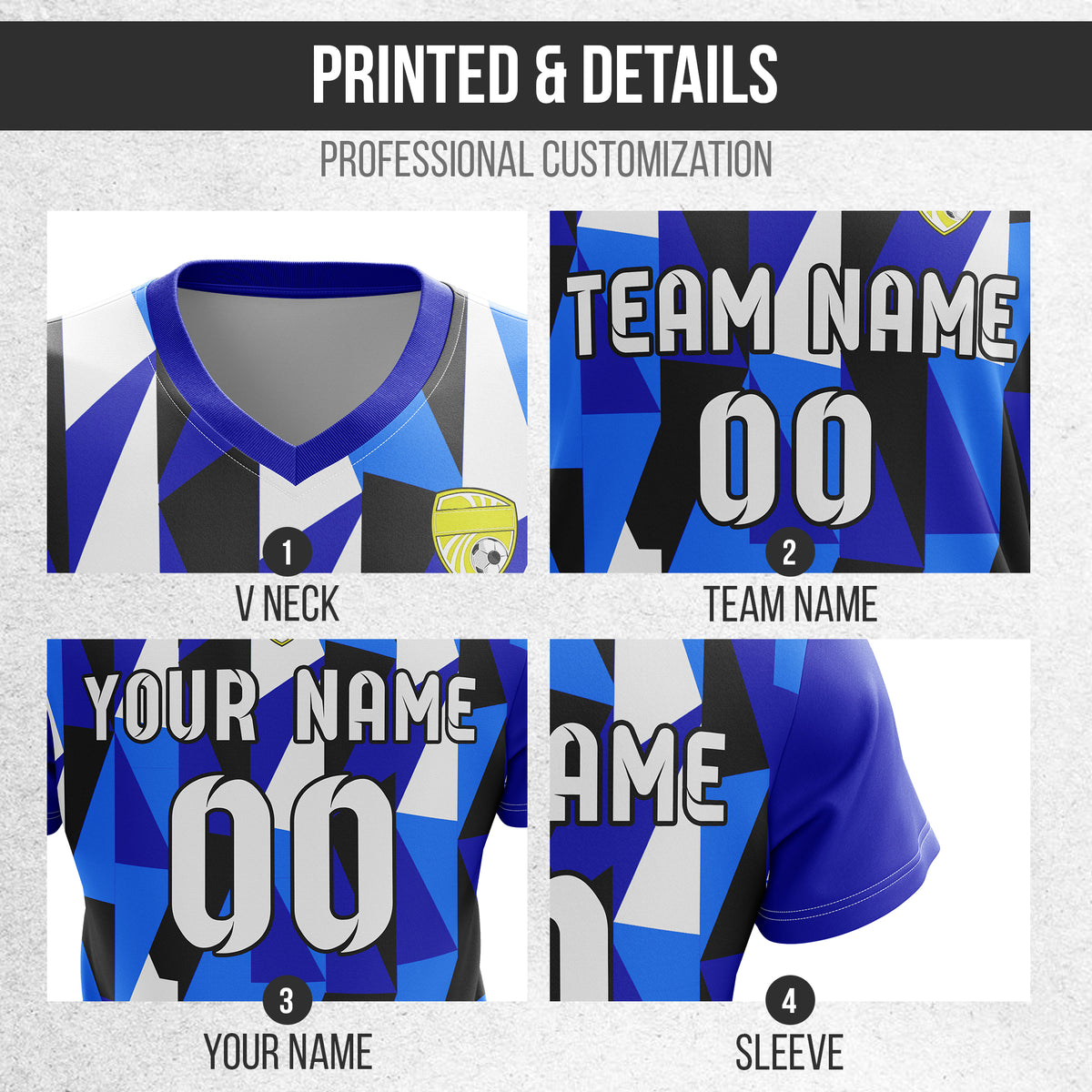 Custom Crystal V-Full Pattern Soccer Navy Sport Tops Jersey