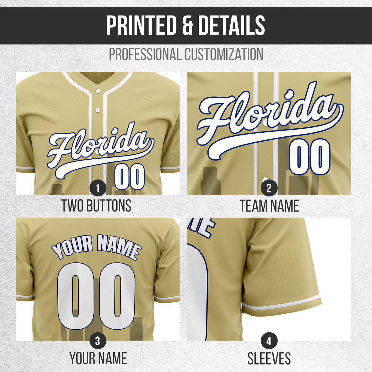 Custom City Flux Khaki Baseball Sports Jersey Personalized Uniform with Name & Number