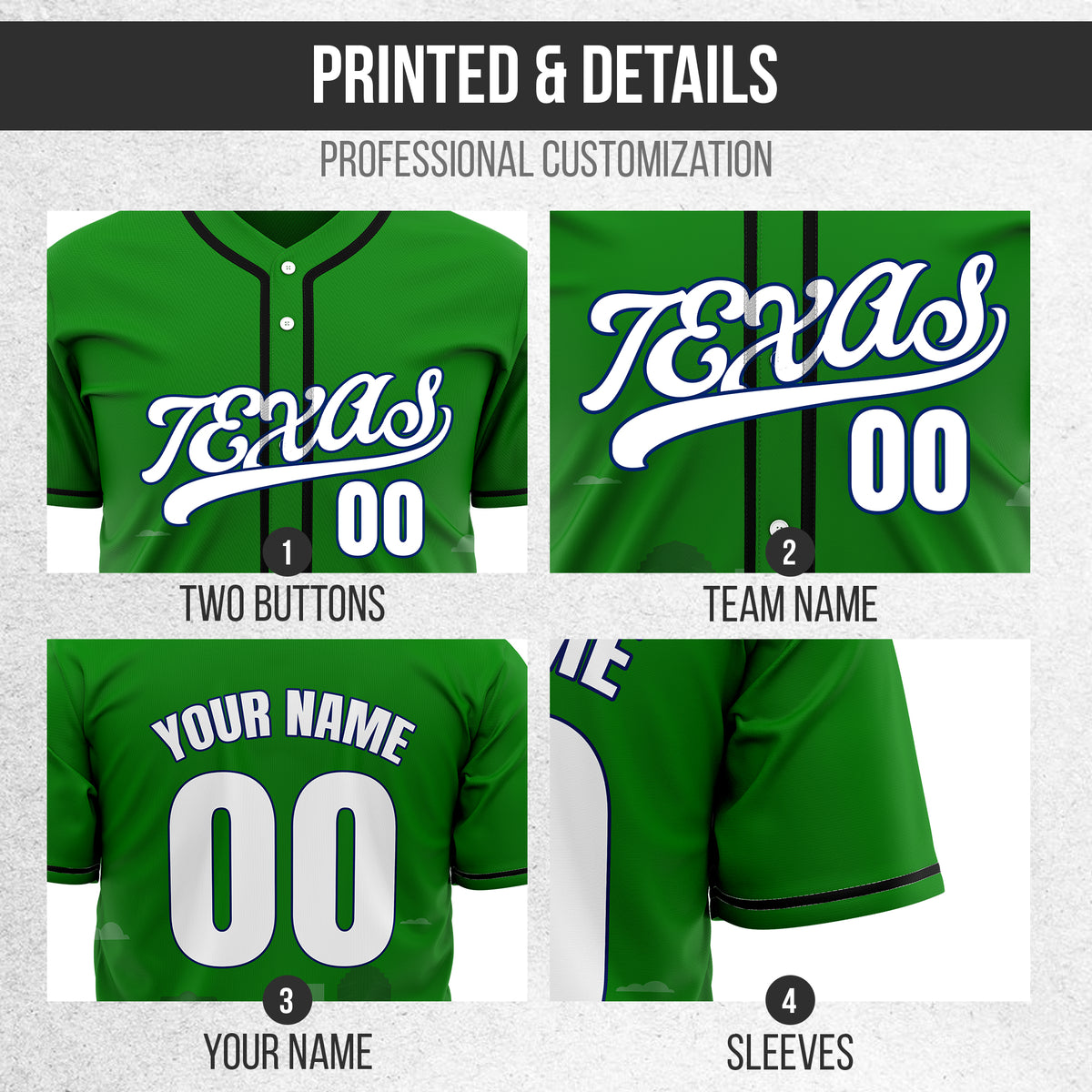Custom City Lights Green Baseball Sports Jersey Personalized Uniform with Name & Number
