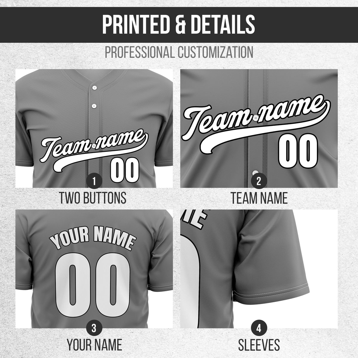 Custom Grey Baseball Wave Sports Jersey Personalized Uniform with Name & Number