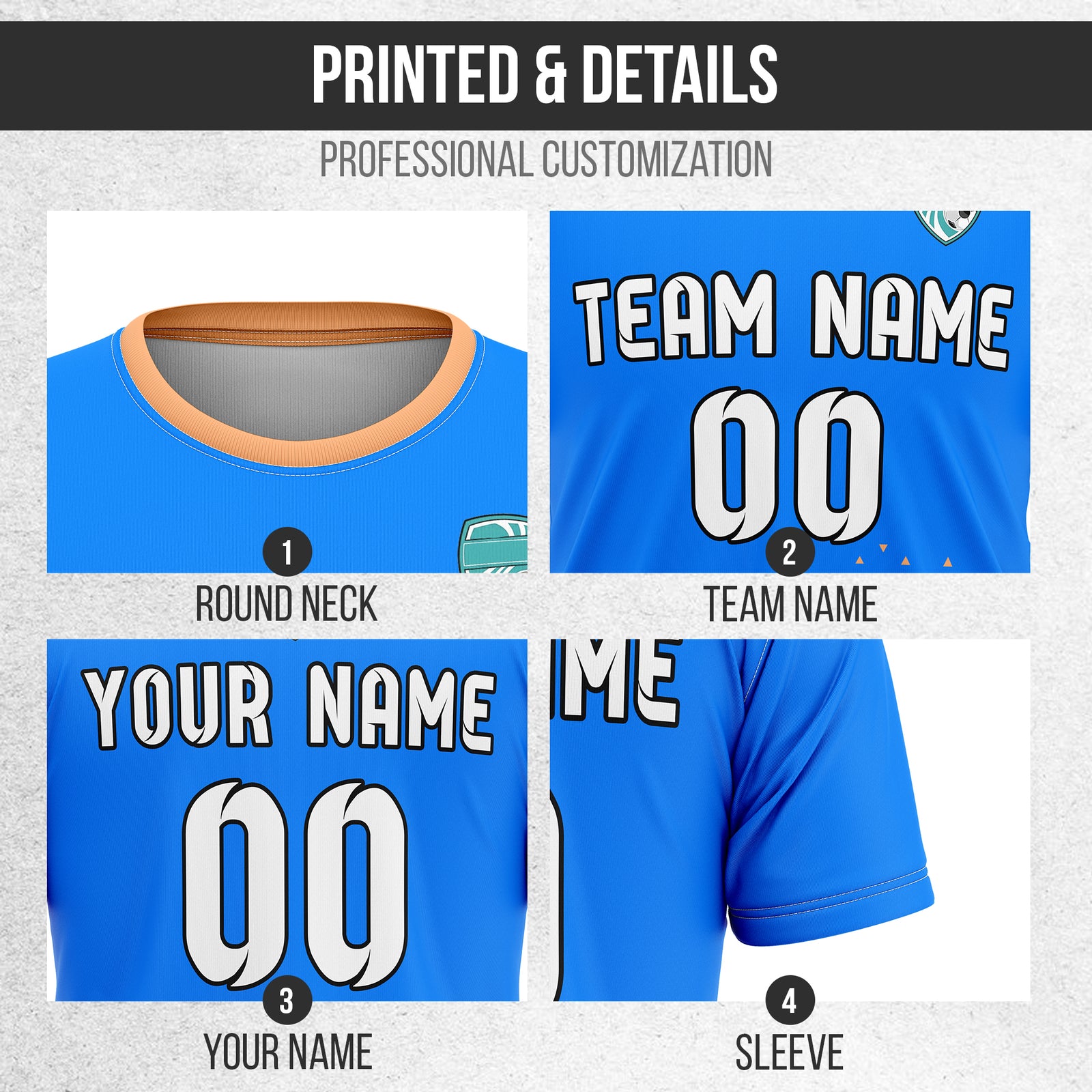 Custom Soccer R Side Pattern Blue Tri-Edge Sports Tops Jersey