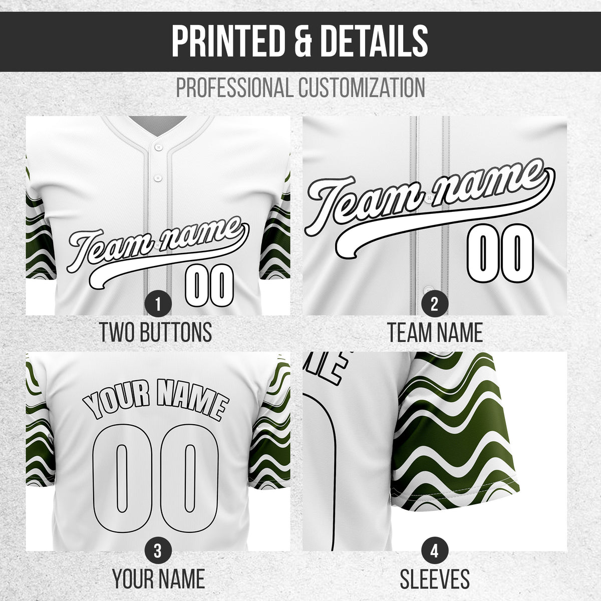 Custom White Baseball Wave Sports Jersey Personalized Uniform with Name & Number