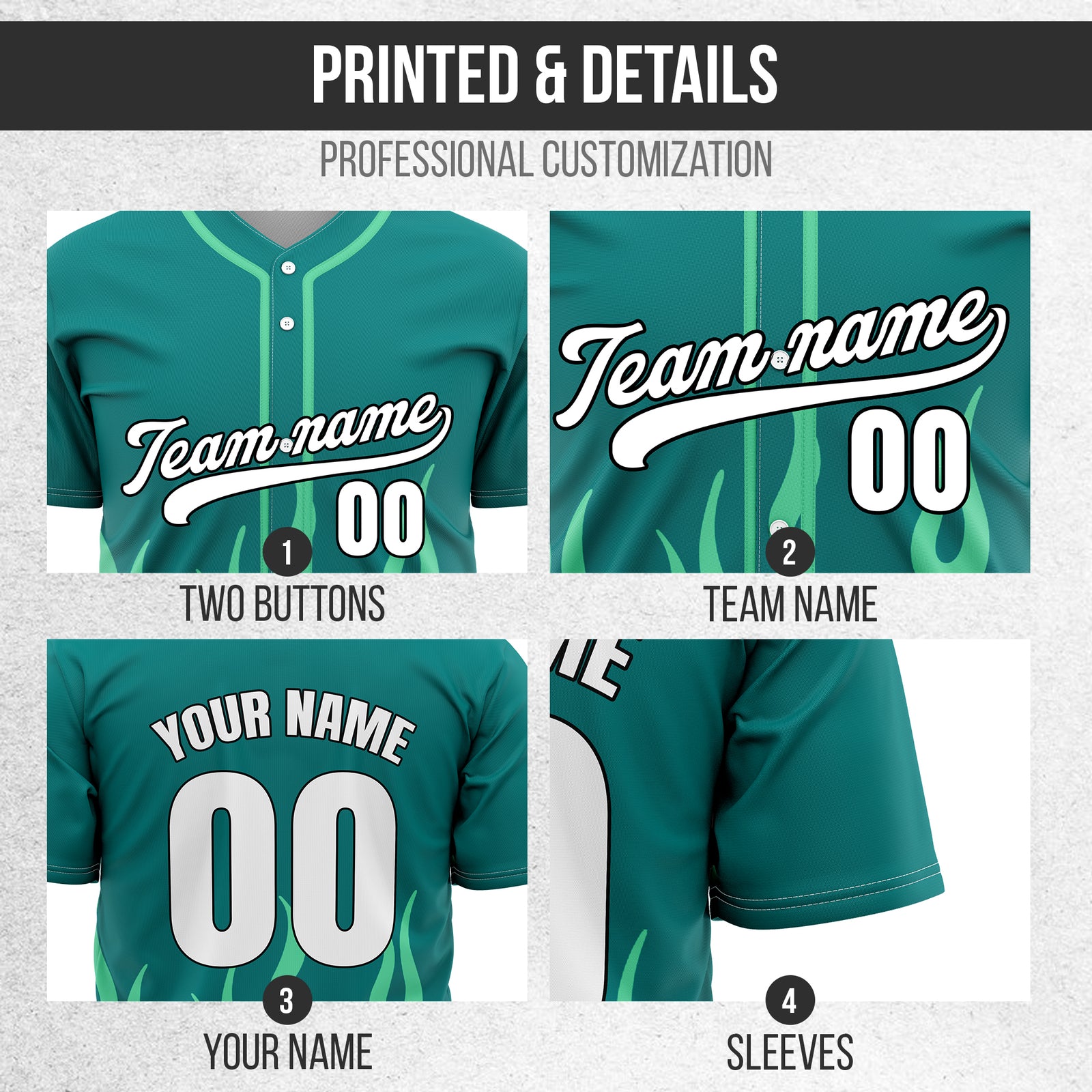 Custom Frost Fire Teal Baseball Sports Jersey Personalized Uniform with Name & Number