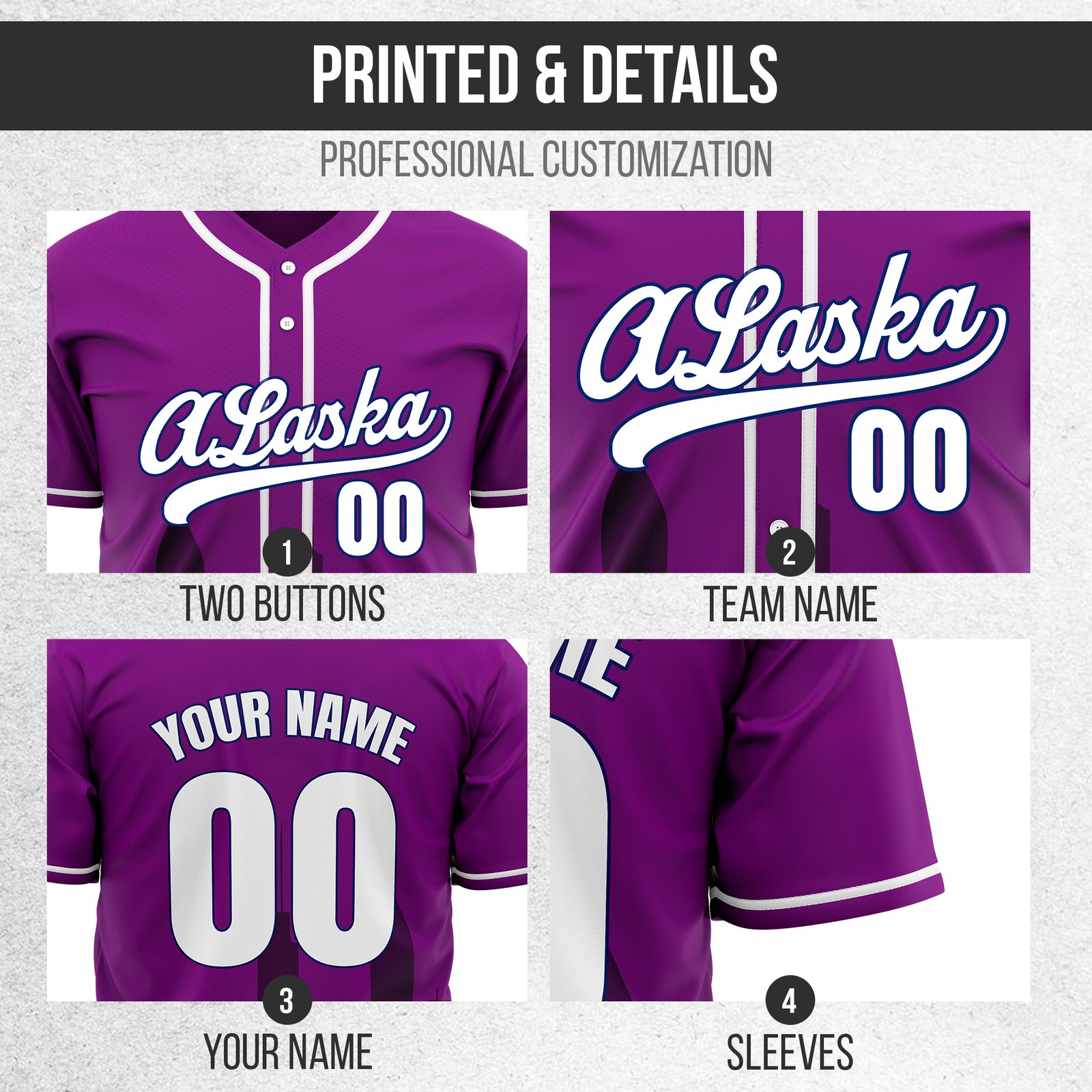 Custom City Horizon Purple Baseball Sports Jersey Personalized Uniform with Name & Number