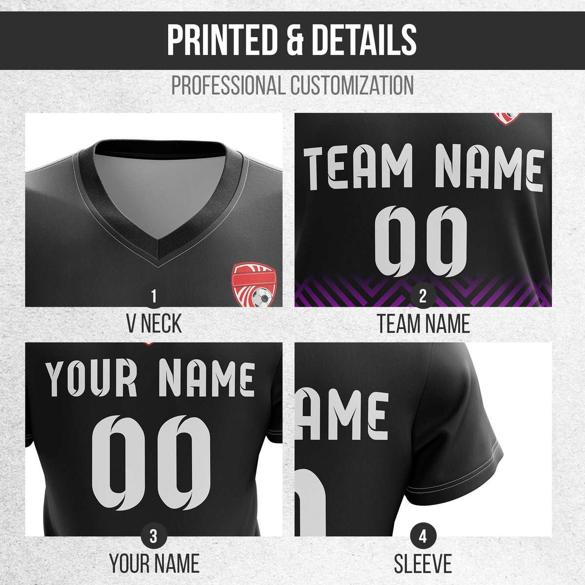 Custom Shadow Line V-Side Pattern Black Soccer Sport Tops Jersey