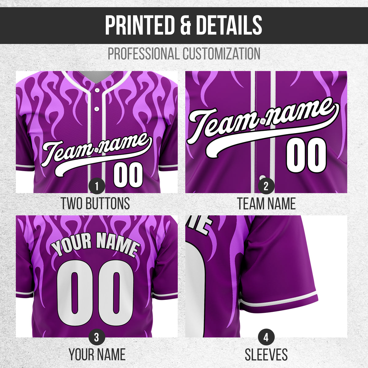 Custom Frostburn Purple Baseball Sports Jersey Personalized Uniform with Name & Number