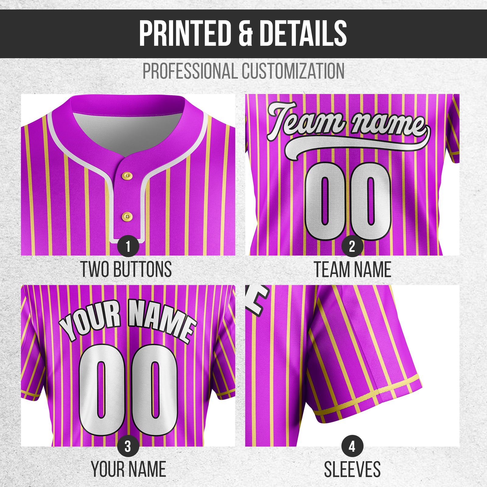 Custom Pinstripe Baseball Purple Sports Jersey Personalized Uniform with Name & Number