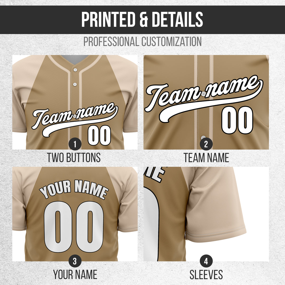 Custom Baseline Baseball Khaki Sports Jersey Personalized Uniform with Name & Number