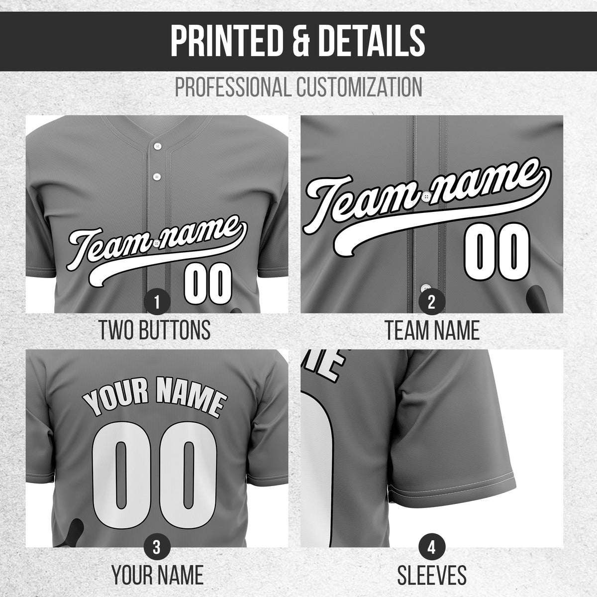 Custom Grey Baseball Wave Sports Jersey Personalized Uniform with Name & Number
