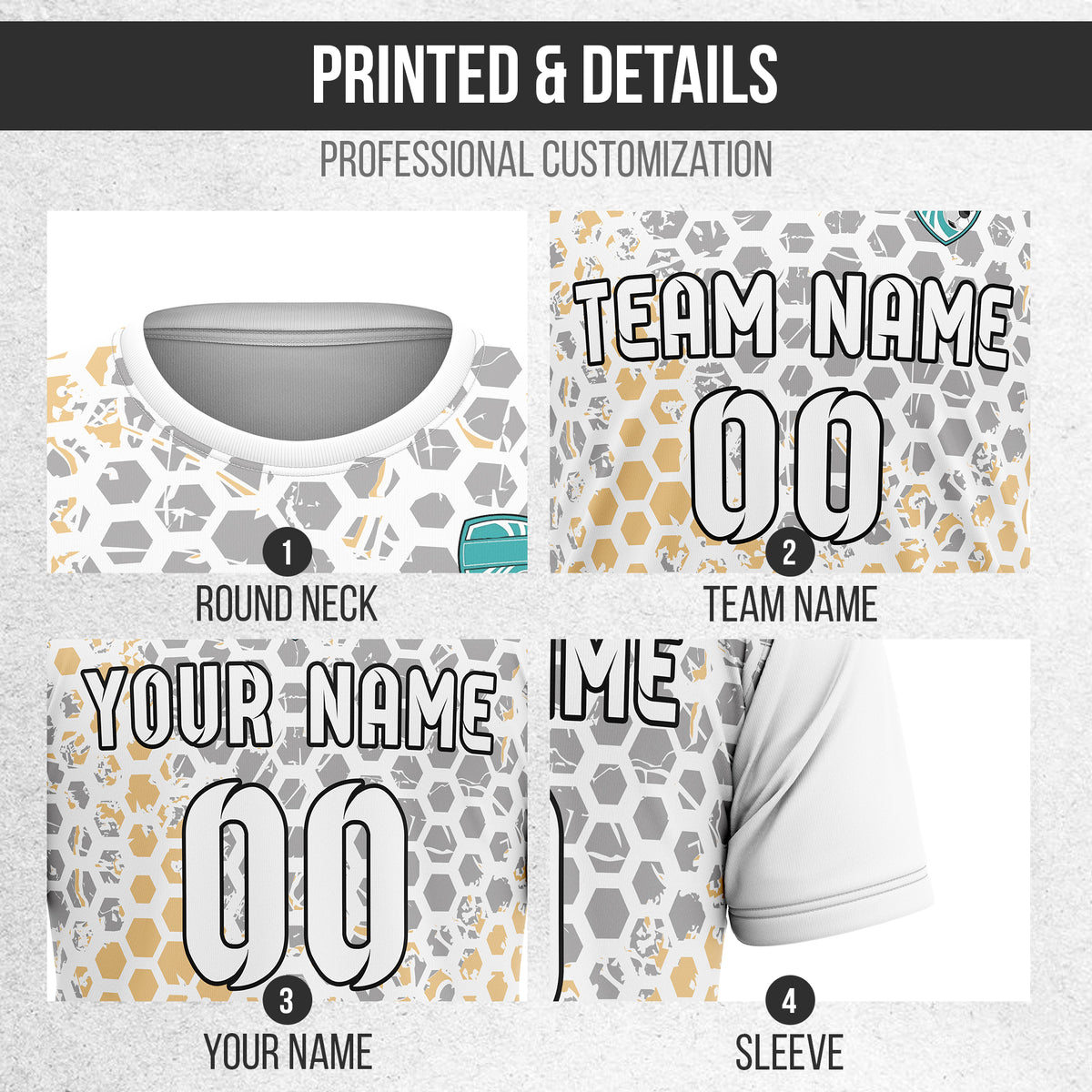 Custom Soccer White Round Neck Hex Pattern Sports Tops Jersey