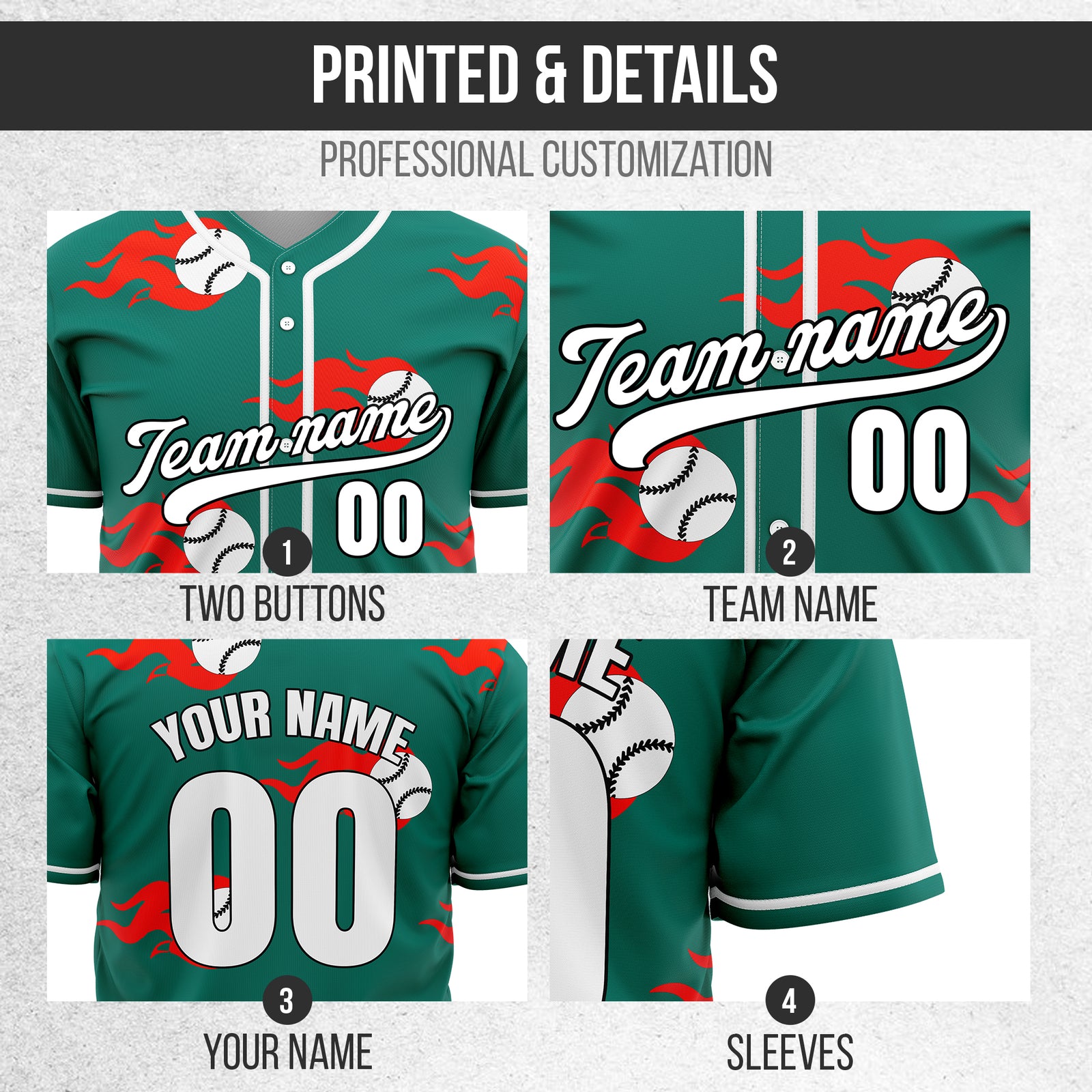 Custom Fireballers Teal Baseball Sports Jersey Personalized Uniform with Name & Number