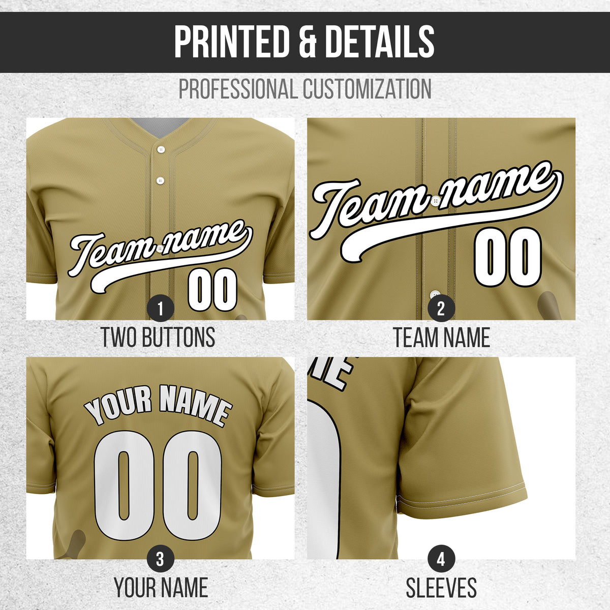 Custom Khaki Baseball Wave Sports Jersey Personalized Uniform with Name & Number