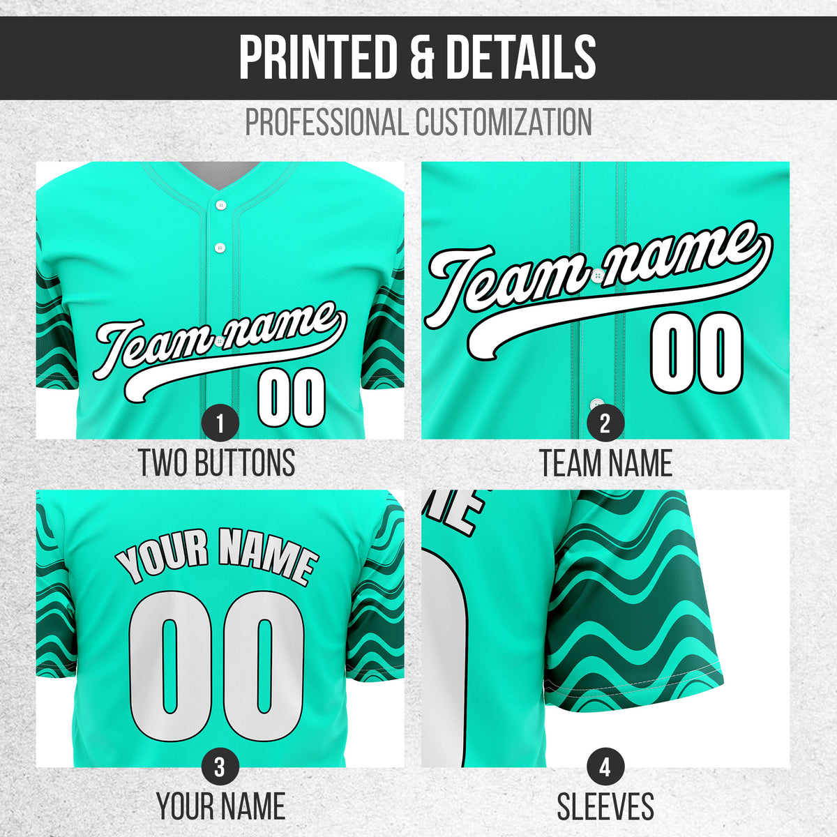 Custom Aqua Baseball Wave Sports Jersey Personalized Uniform with Name & Number
