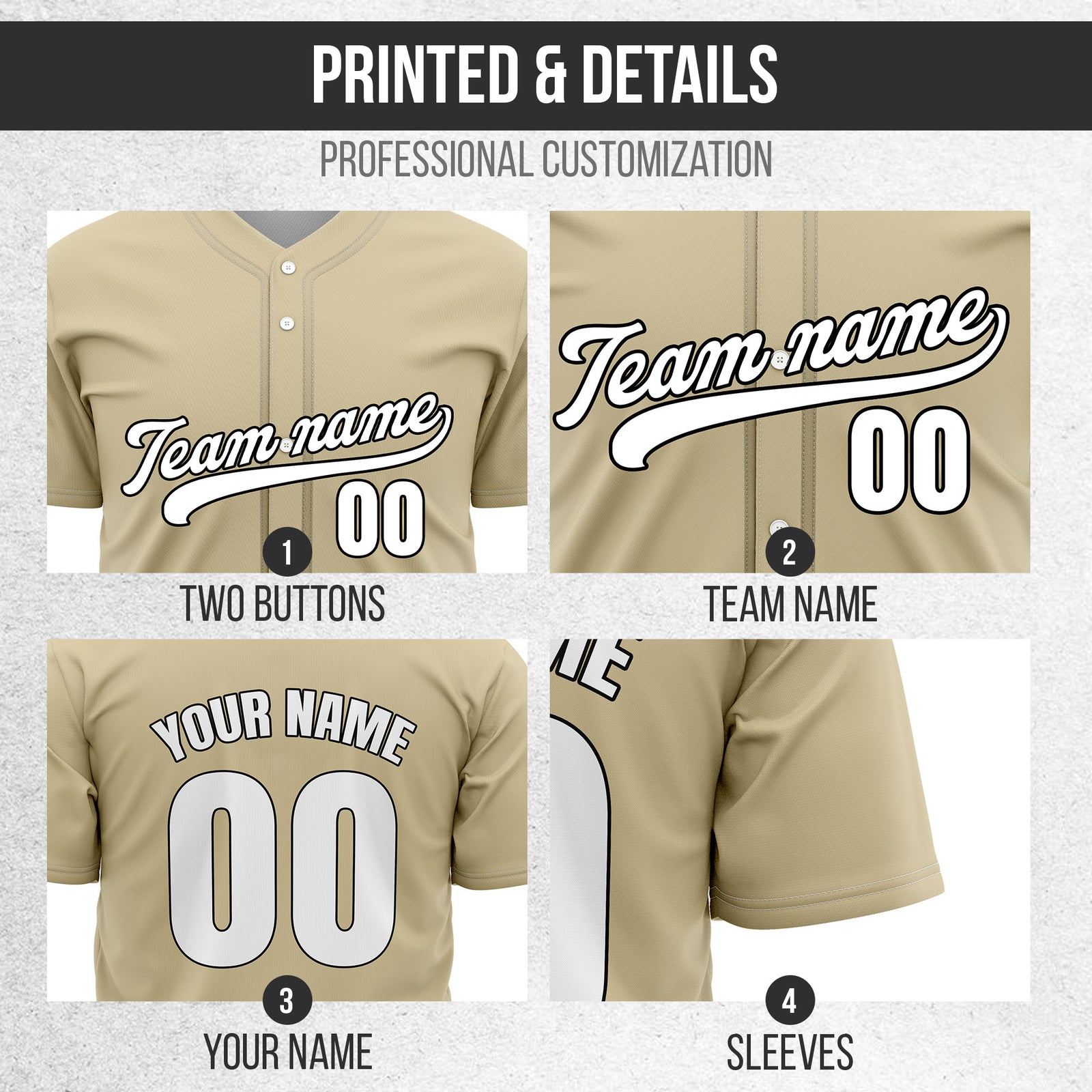 Custom Khaki Baseball Wave Sports Jersey Personalized Uniform with Name & Number