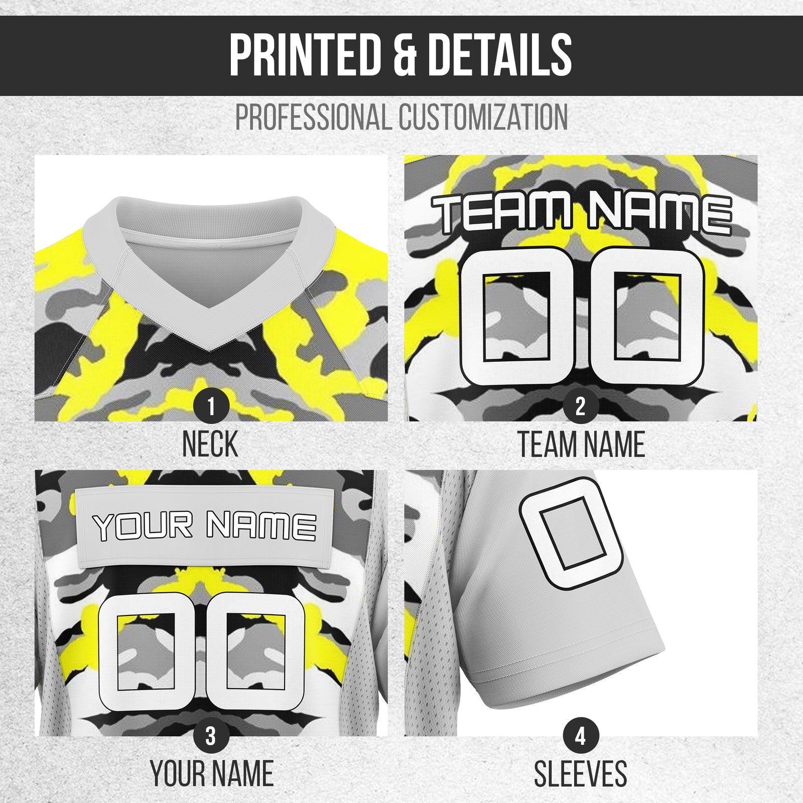 Custom Grey Camo Print Mesh Authentic Football Jersey