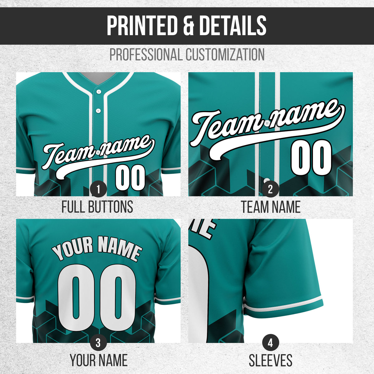 Custom Grid Iron Teal Baseball Sports Jersey Personalized Uniform with Name & Number