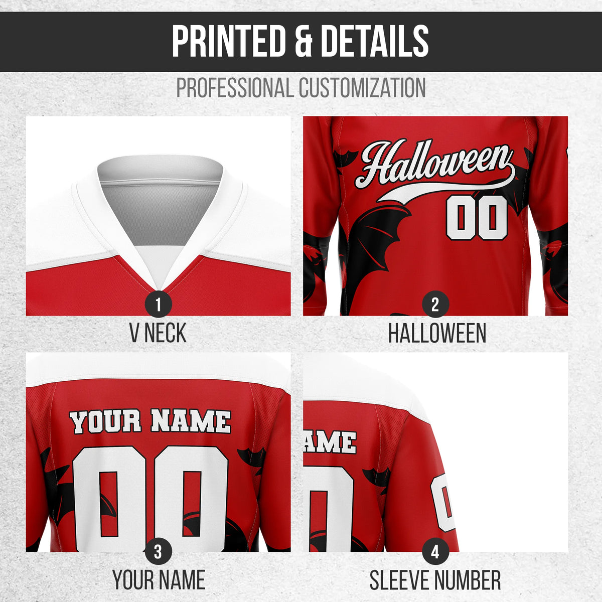 Custom Halloween Ice Hockey Jersey D5 Personalized Uniform with Name & Number