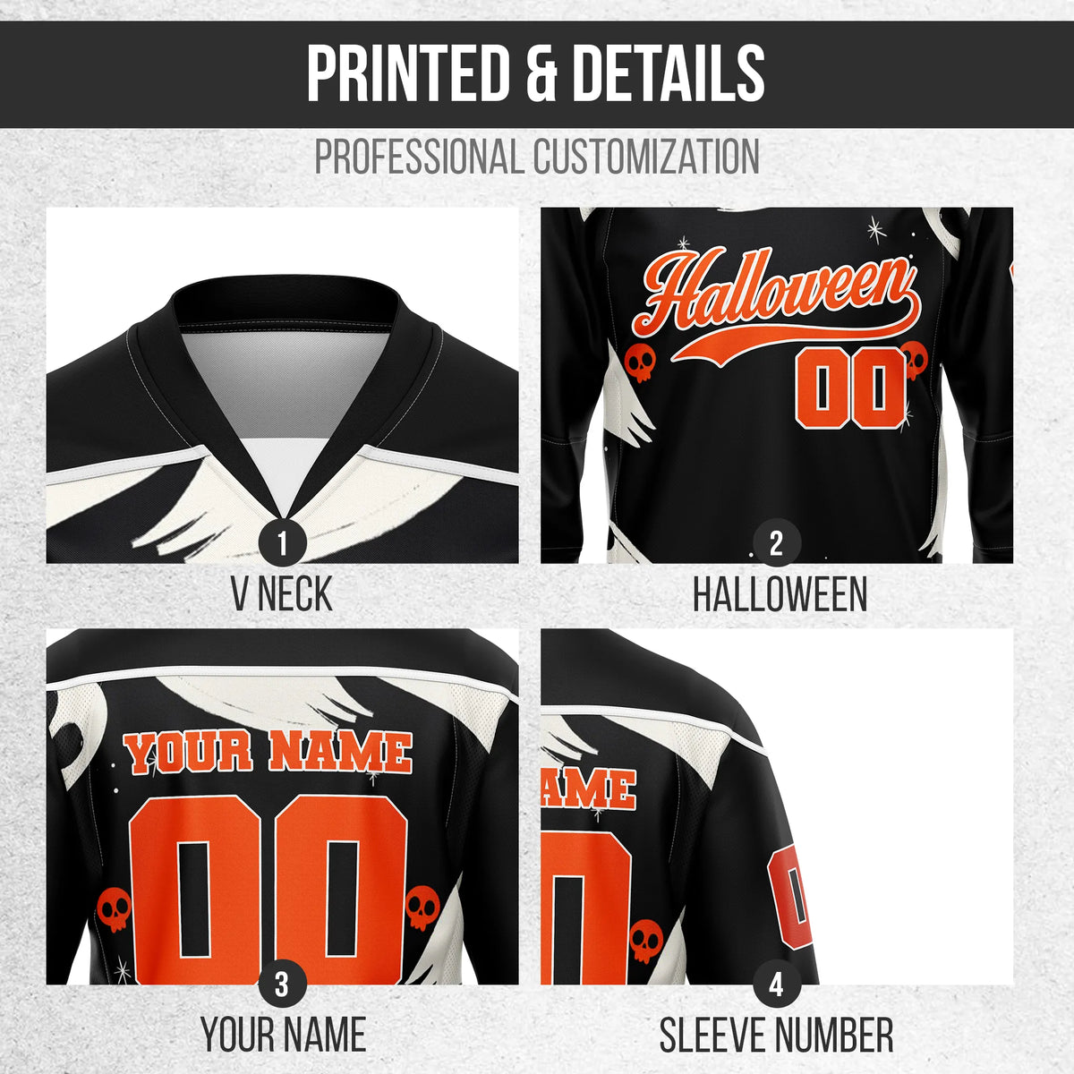 Custom Halloween Ice Hockey Jersey D8 Personalized Uniform with Name & Number