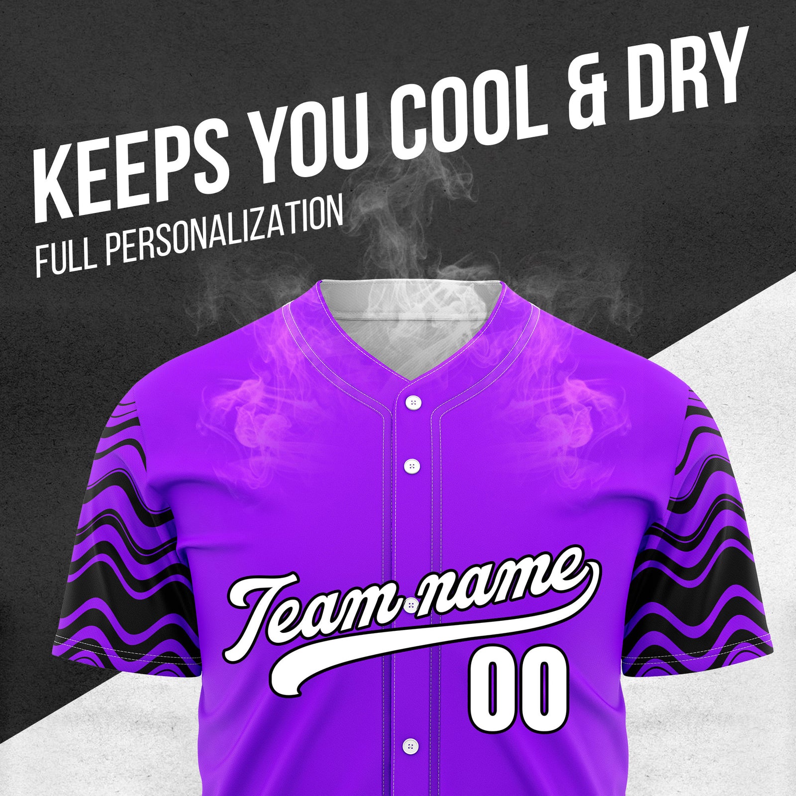 Custom Purple Baseball Wave Sports Jersey Personalized Uniform with Name & Number