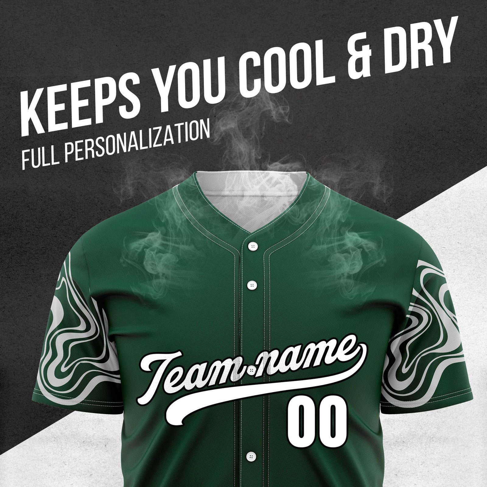 Custom Green Baseball Wave Sports Jersey Personalized Uniform with Name & Number