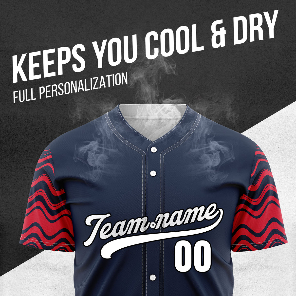 Custom Navy Baseball Wave Sports Jersey Personalized Uniform with Name & Number