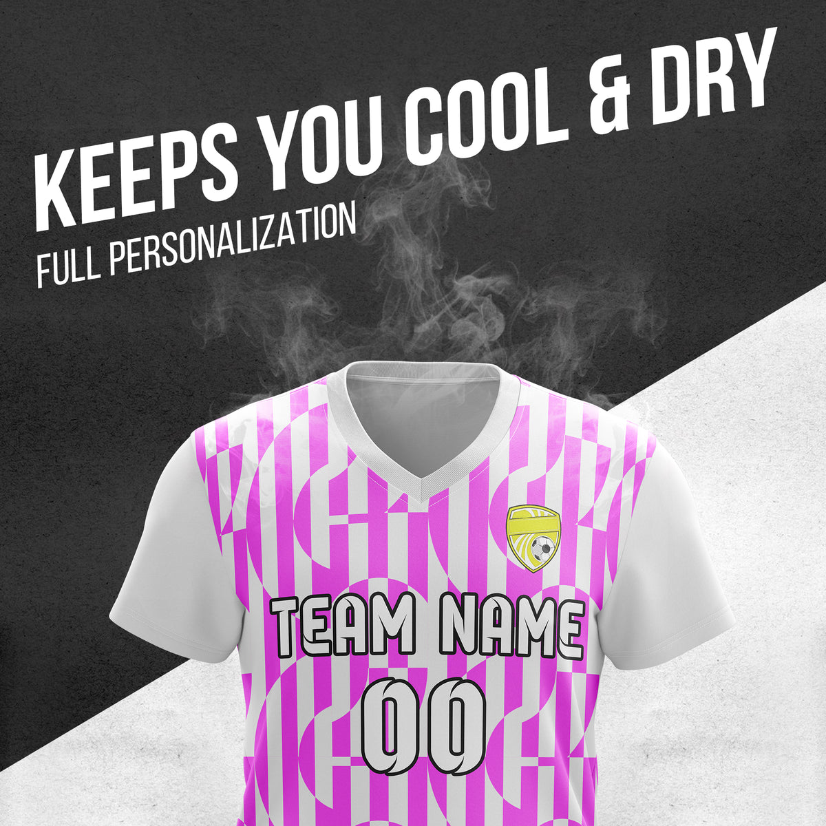 Custom Pulse Grid V-Full Pattern  Soccer White Sport Tops Jersey