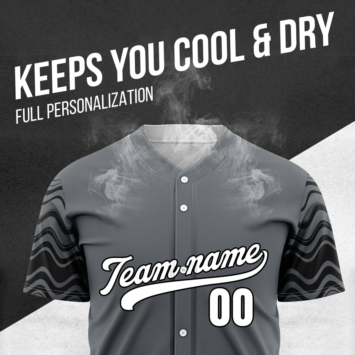 Custom Dark Grey Baseball Wave Sports Jersey Personalized Uniform with Name & Number