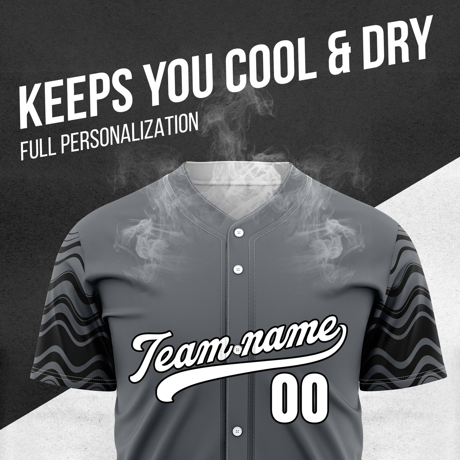 Custom Dark Grey Baseball Wave Sports Jersey Personalized Uniform with Name & Number