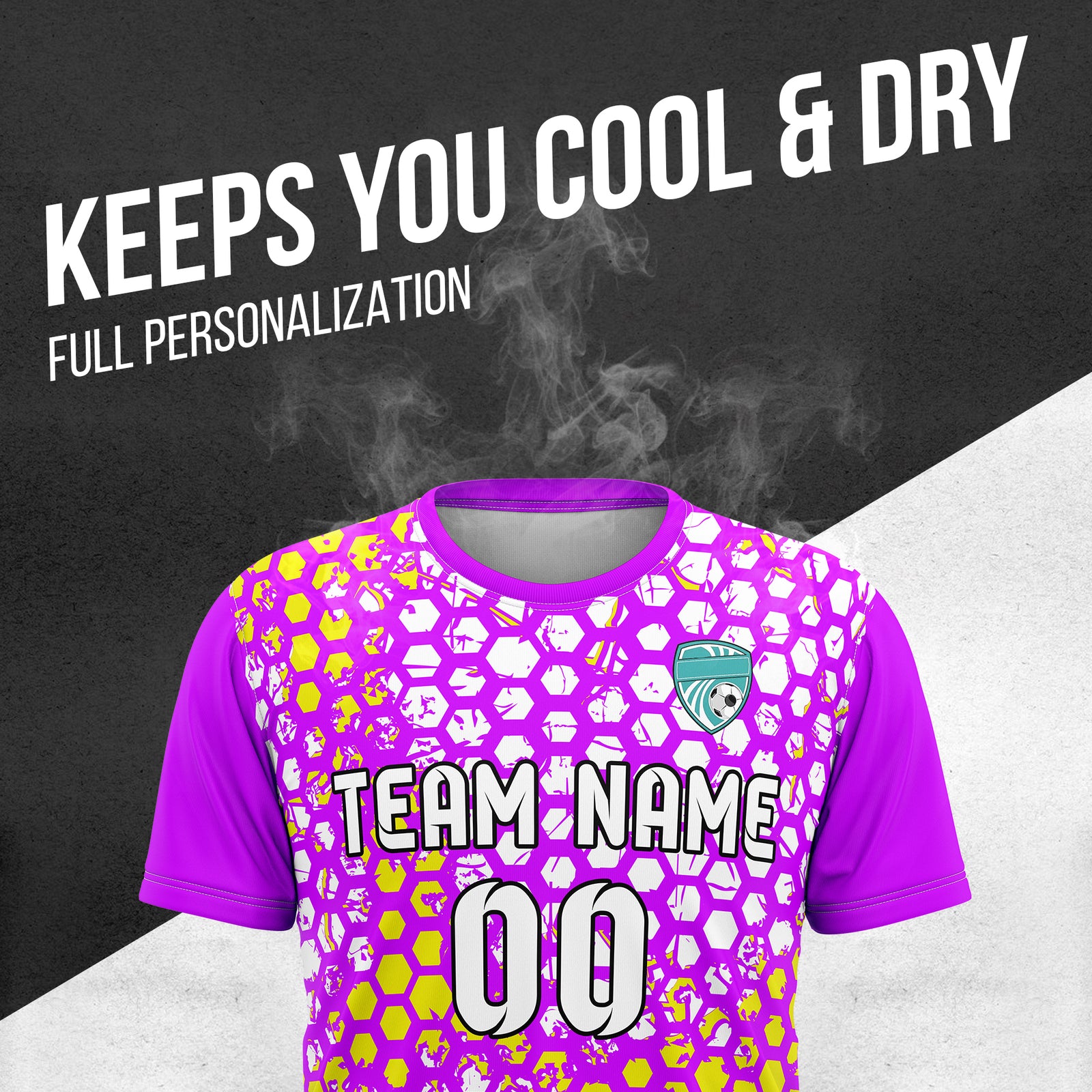 Custom Soccer Purple Round Neck Hex Pattern Sports Tops Jersey