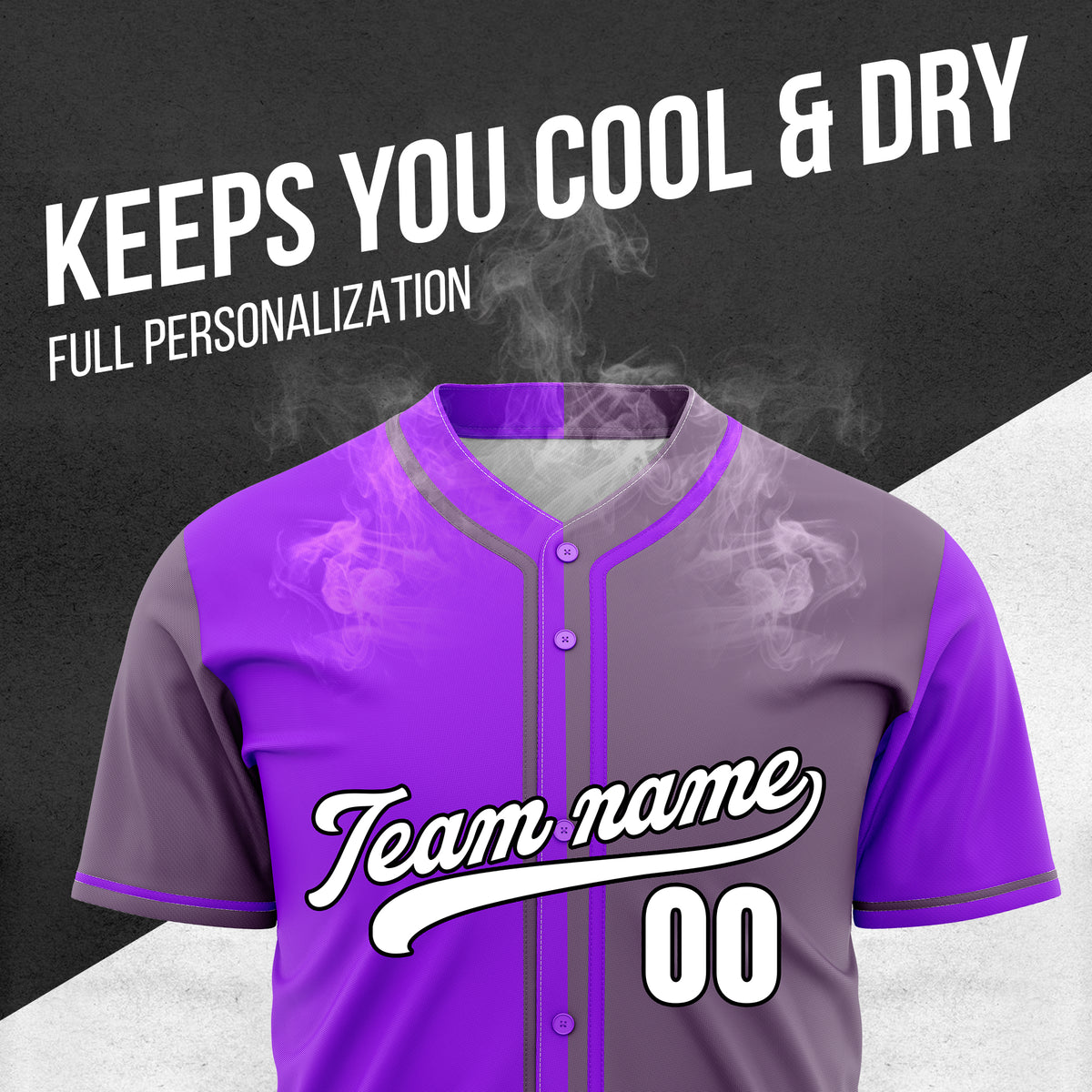 Custom Split Baseball Purple Sports Jersey Personalized Uniform with Name & Number